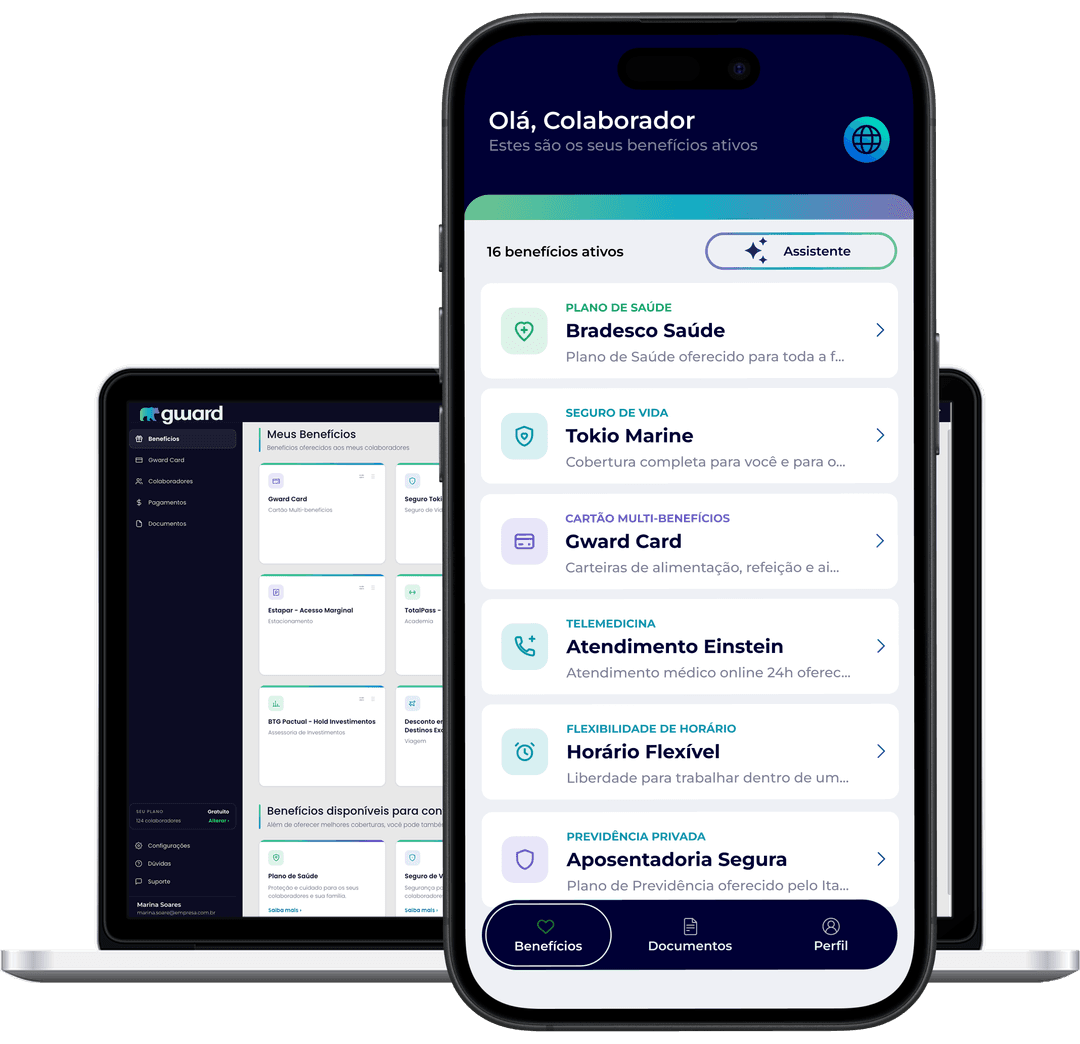Portal do colaborador Gward: app e plataforma mostrando os benefícios da empresa
